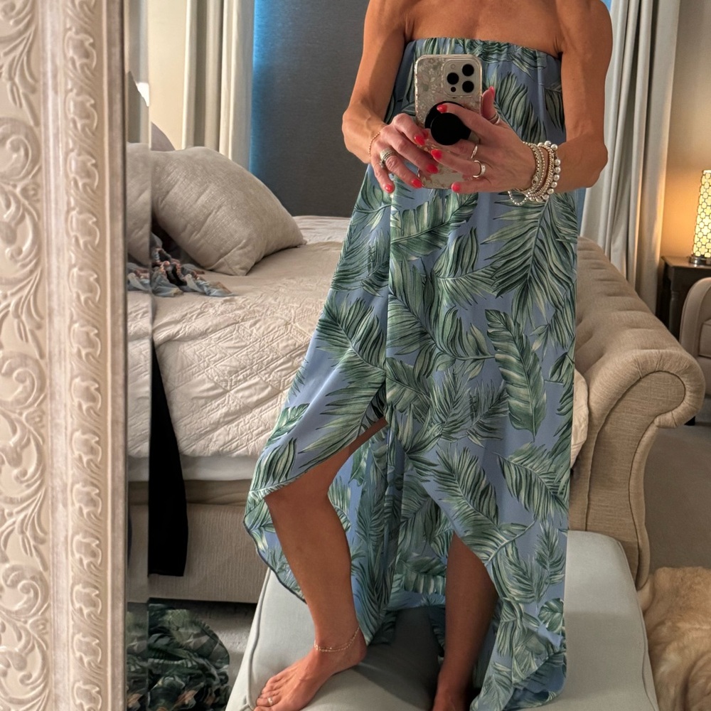 Vici Blue and Green Leaf Print Dress